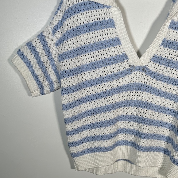 Anthropologie Maeve Striped Open Back Knit Sweater Blue White Top M Preppy Style - Picture 9 of 15
